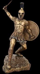 Detaljeret Veronese-statuette af græsk kriger med sværd og skjold